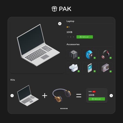 Дополнение к модулю Opencart "PAK - Аксессуары для товаров и комплекты 1.2.0". 